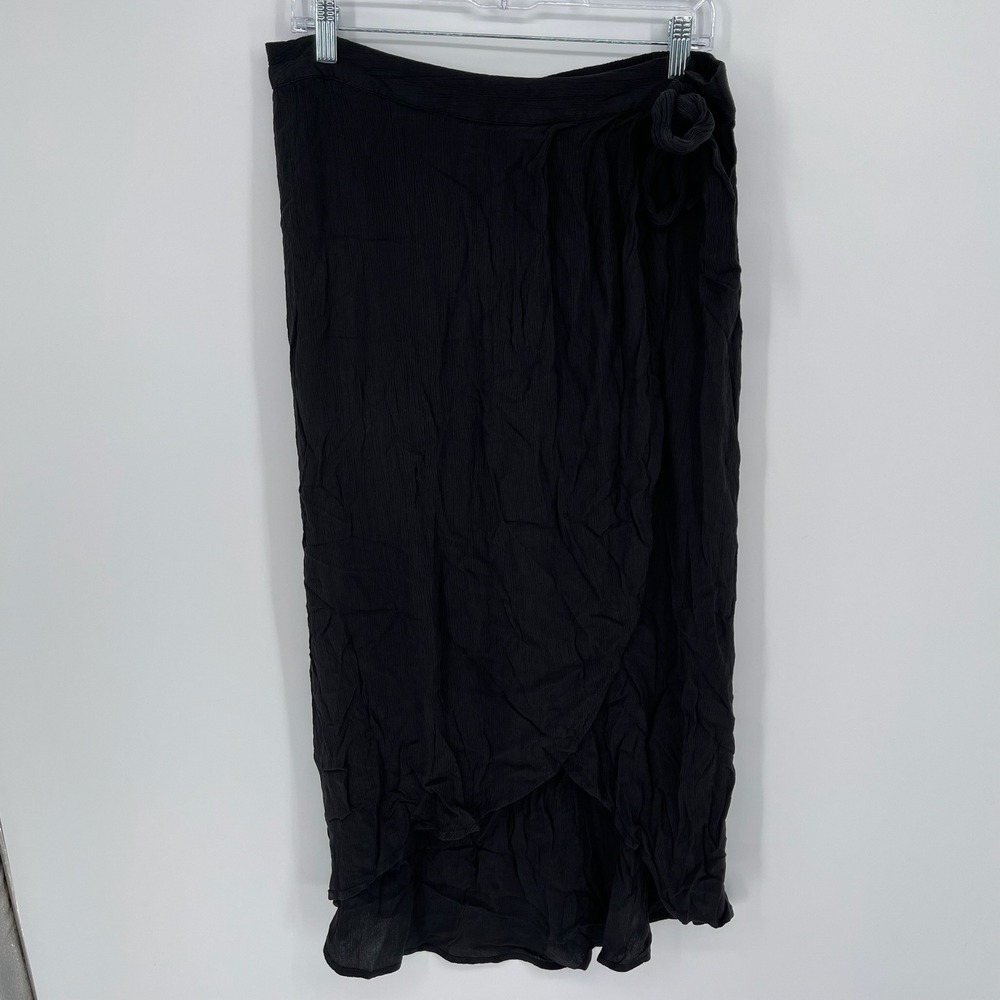 SO‎ Women's Black Gauze Faux Wrap Midi Skirt Size XL